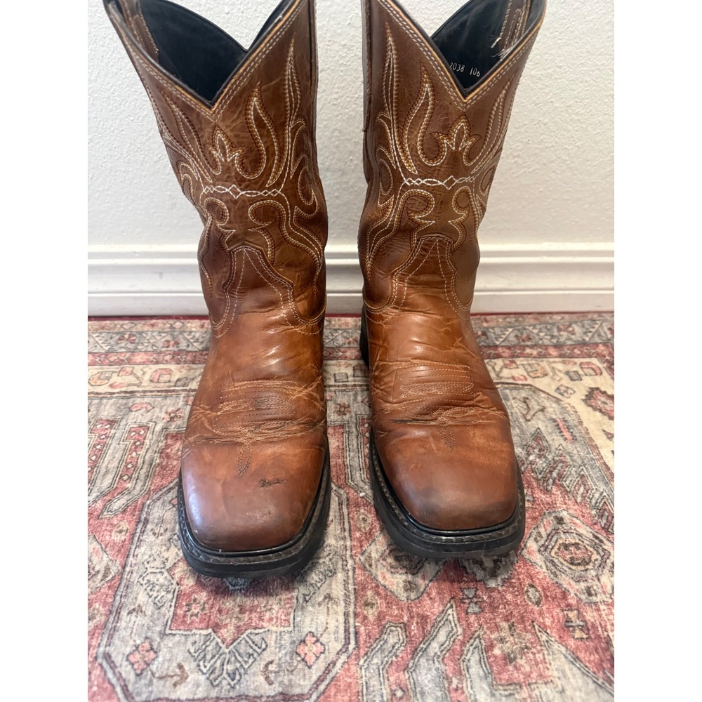 JB Dillon Reserve Mens 9.5 D Tan Leather Square Western Cowboy Boots JBR 1118